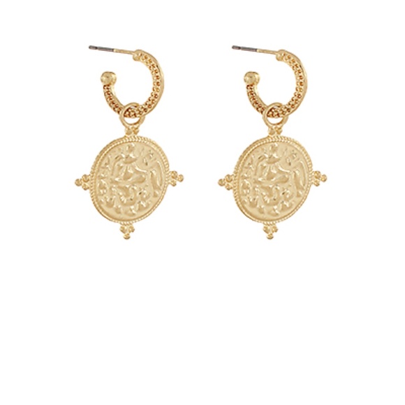 Fleurish Jewelry Jewelry - Textured Coin Dangling Hoops